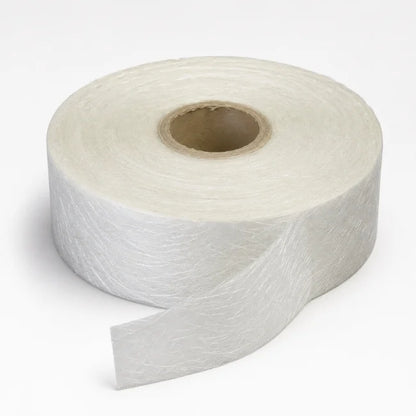 Close up of CSM 450gm chopped strand mat fibreglass tape roll 75mm wide for roof repairs