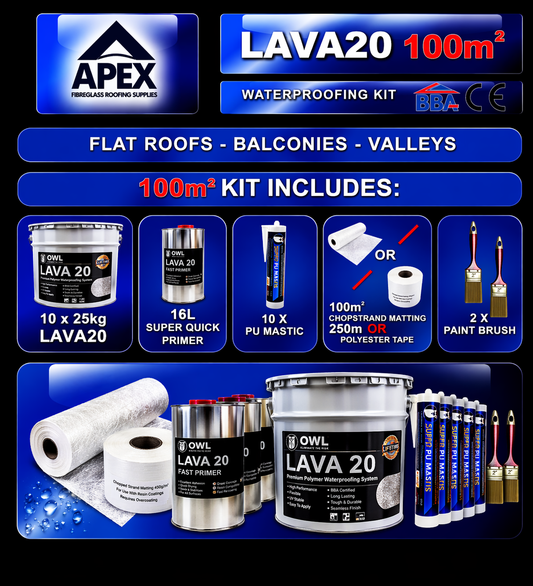 Owl LAVA 20 Waterproofing Repair Kit 2M2/100M2 – seamless liquid waterproofing membrane application on roof surface
