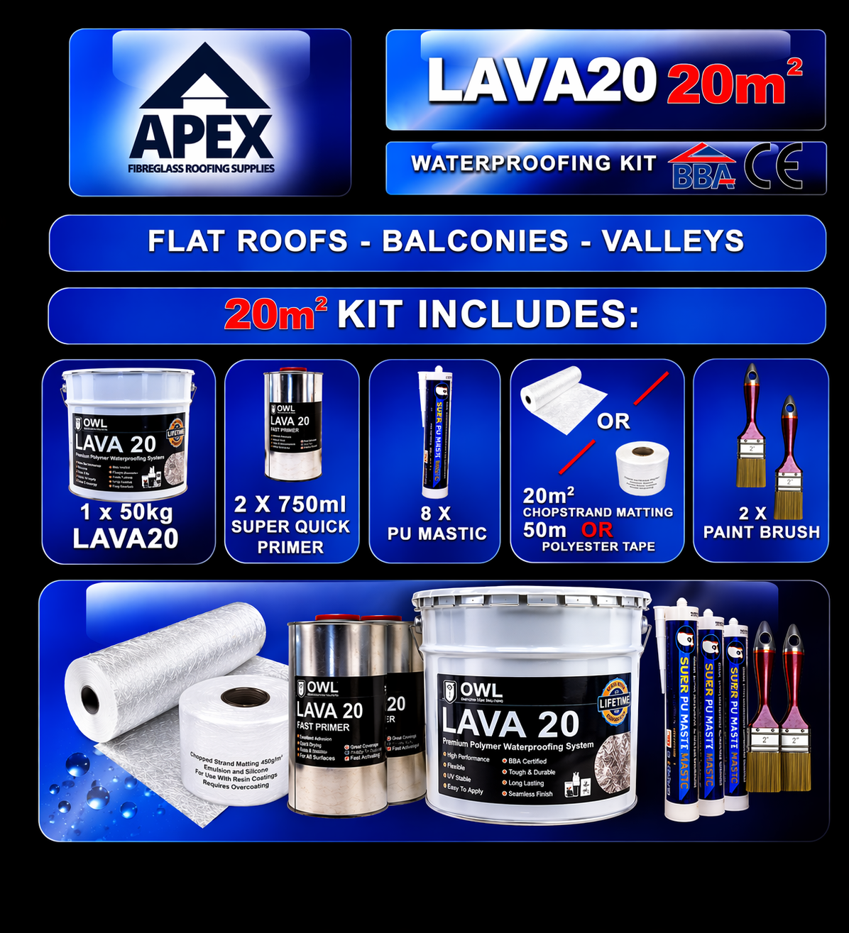 Apex Owl LAVA 20 Waterproofing Repair Kit waterproofing system for terraces, balconies, and podium decks
