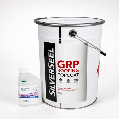 Silverseel GRP Roofing Topcoat 20kg with MEKP catalyst for fibreglass flat roof applications