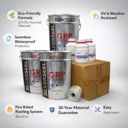Silverseel Fire rated to BS476 Part 3 FAB 1 layer 450g CSM GRP Roofing Kit  Meets  Build Regulations, Free Delivery