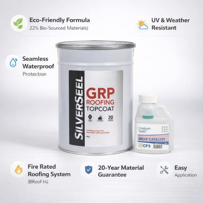 Silverseel Fire rated to BRoof(t4)  Heavy Duty  600g CSM GRP Eco-Conscious Formulation