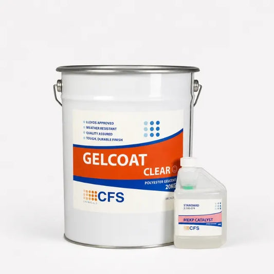 Clear Gelcoat with MEKP catalyst for GRP roofing and fibreglass laminates from Apex Fibreglass Roofing Supplies