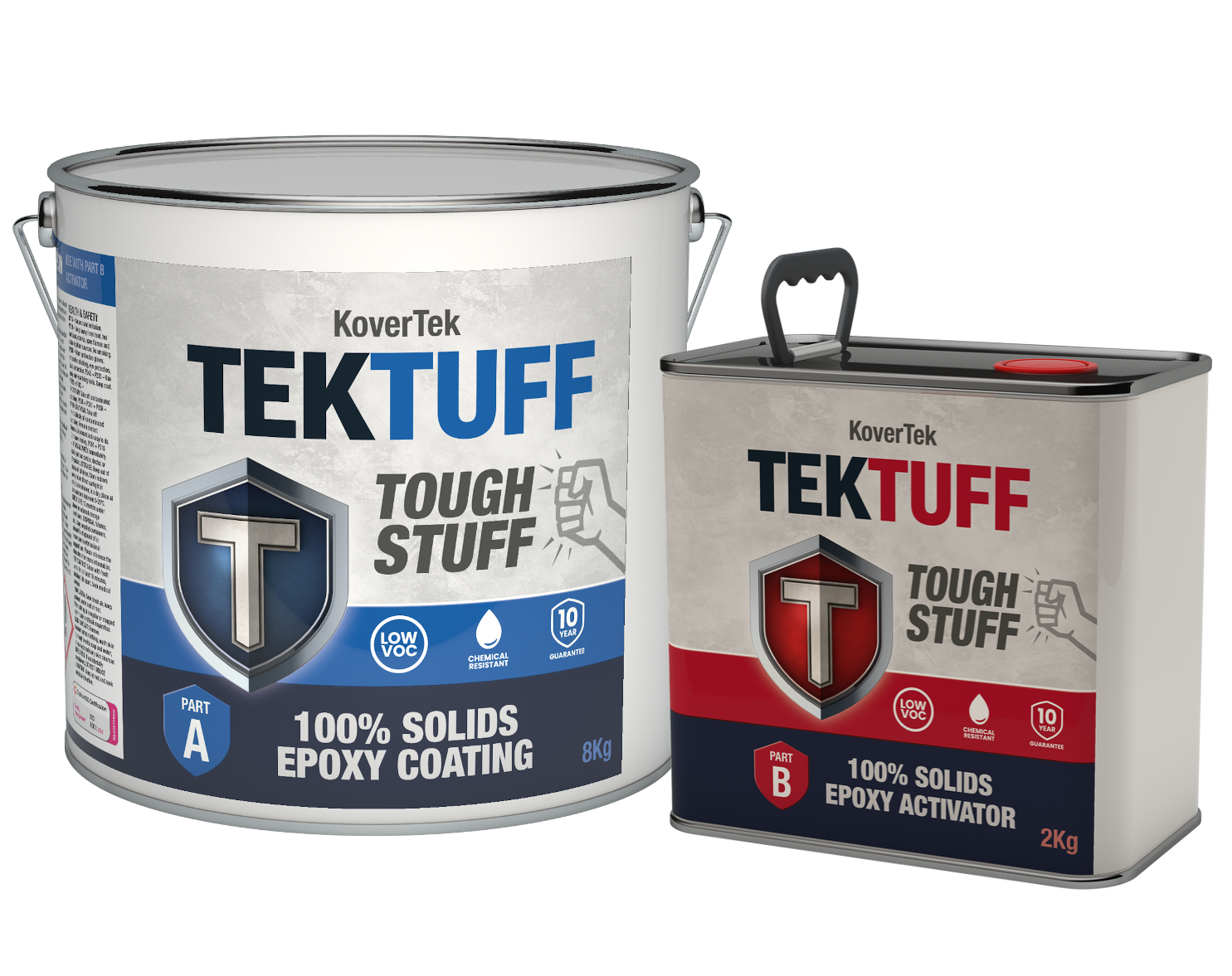 KoverTek TekTuff 100% Solids Epoxy Floor Paint – Part A 8kg and Part B 2kg tins