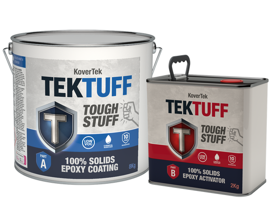 KoverTek TekTuff 100% Solids Epoxy Floor Paint – Part A 8kg and Part B 2kg tins