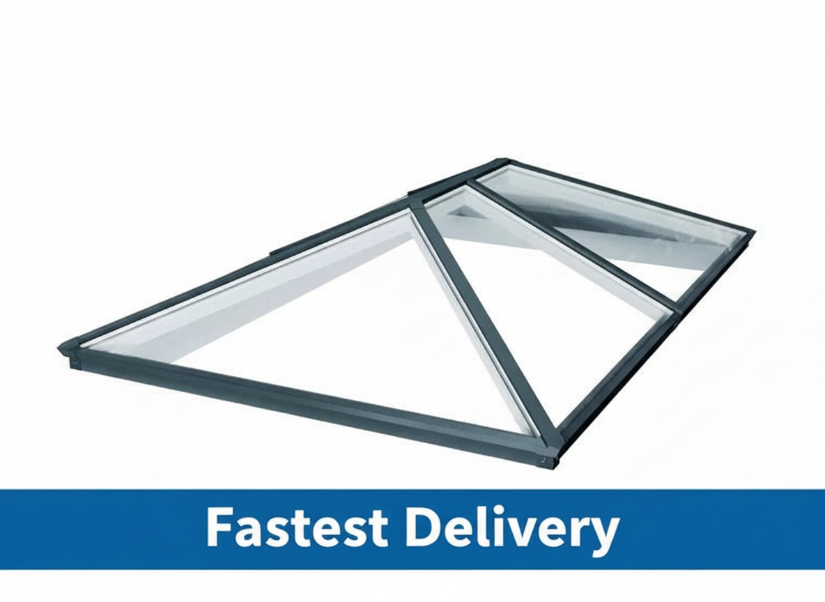 Detailed view of the Brett Martin Aluminium Roof Lantern showcasing its modern design and double-glazed safety glass, ideal for any flat roof.