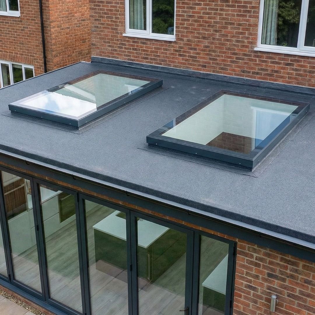 Close-up of Brightside Skylights - Slimline Flat Glass Fixed Skylight showcasing the toughened safety glass and slim profile.