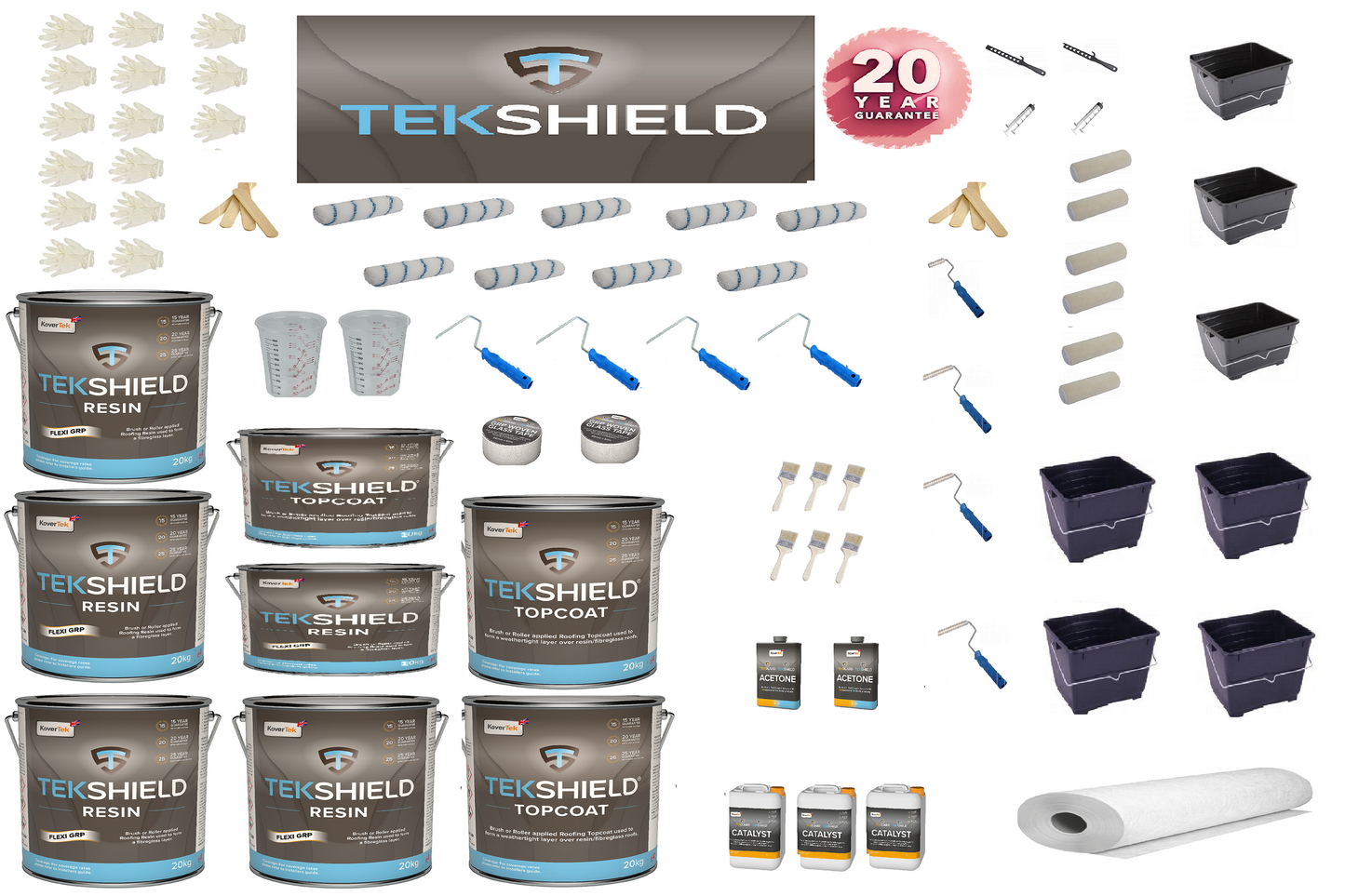 Apex Tekshield Roof Kit packaging, showcasing its 20-year material guarantee for peace of mind.