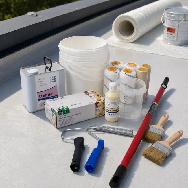Tool Kit 3 For Large Projects used on a professional GRP fibreglass flat roofing project