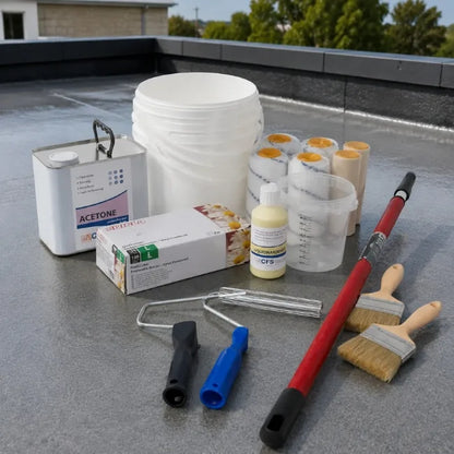 Tool Kit 3 For Large Projects arranged with GRP fibreglass roofing tools and materials for large roof installations