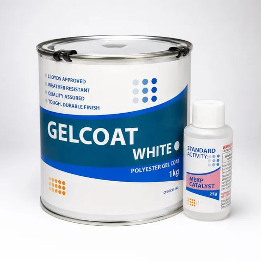 White Gelcoat with MEKP catalyst for GRP roofing, fibreglass laminating and durable surface finishing