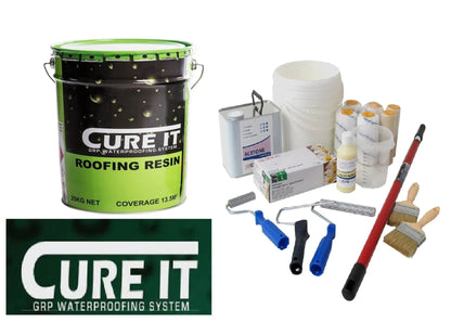 Cure - It Fire Retardant Grp Roof Kits 600grm matting (Resin/Topcoat / Catalyst are Cure it /all other items in the kit are our own High Quality brand) (Summer Cure)(5% Off in Checkout) - Apex