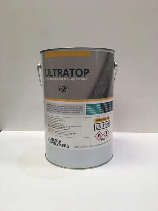 Ultratop Ultratop £48.00 – £90.96 inc VAT  Ultratop is used to provide extra durability and a dark grey gloss finish.  Roofs finished with Ultratop are provided with a 15 – year guarantee.  20 years when applied by a trained contractor.  Coverage: One 2.5l can will cover 12.5m2 to 15m2, one 5l can will cover 25m2 to 30m2.